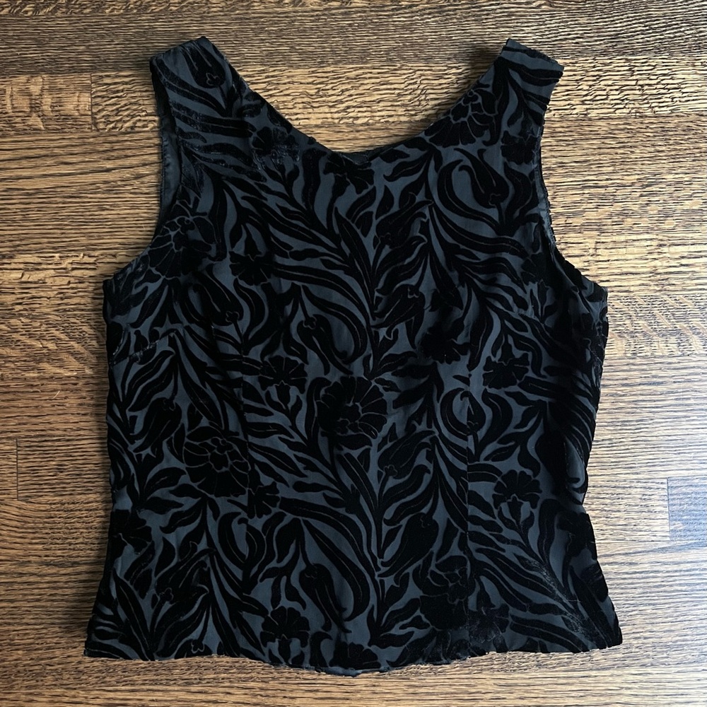 Velvet Floral Blouse, Sleeveless Silk Burnout Velvet Top